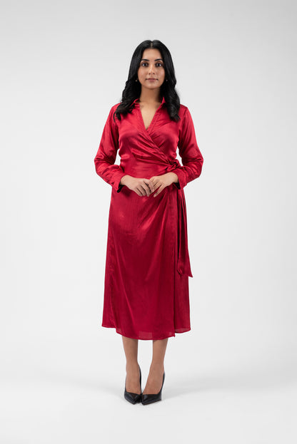 Timeless Wrap Dress with Chic Collar