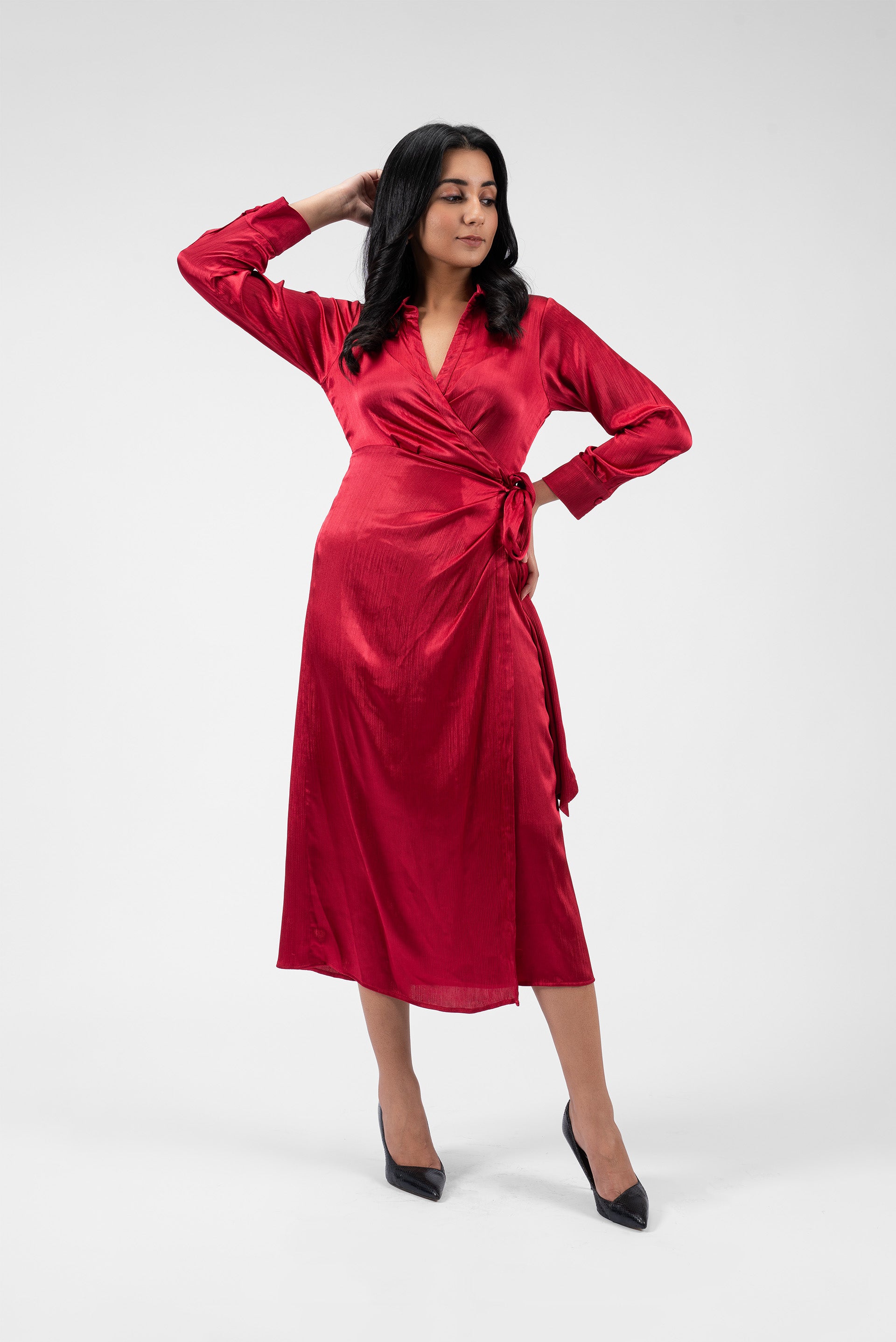 Timeless Wrap Dress with Chic Collar