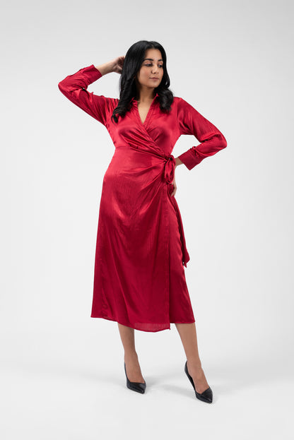 Timeless Wrap Dress with Chic Collar
