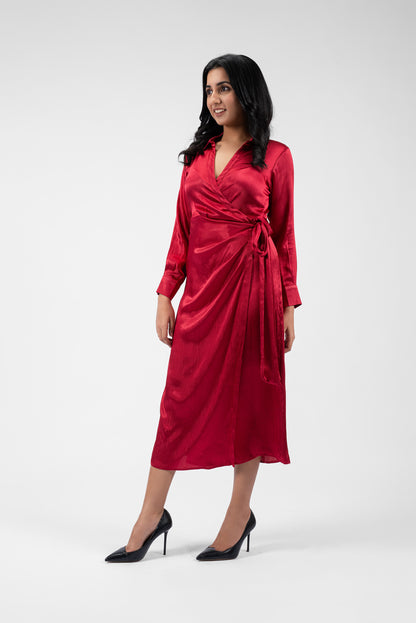 Timeless Wrap Dress with Chic Collar