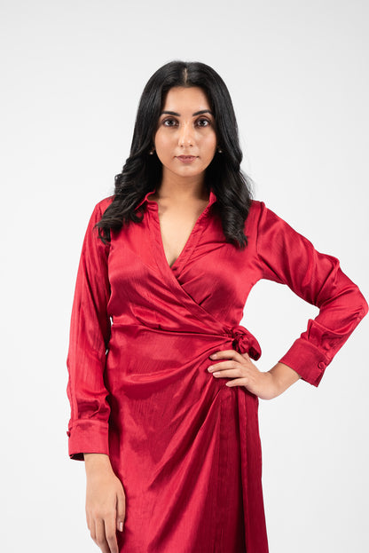 Timeless Wrap Dress with Chic Collar
