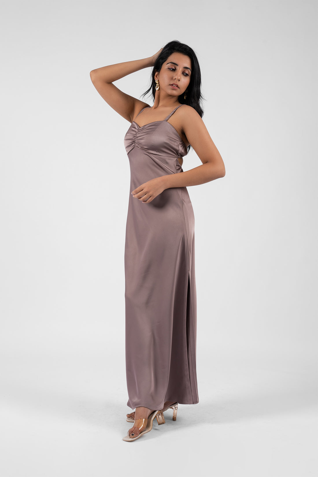 Opulent Satin Gown with Daring Back and Enchanting Front
