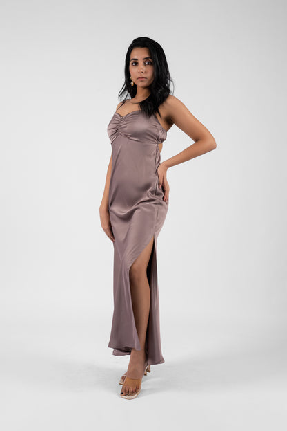 Opulent Satin Gown with Daring Back and Enchanting Front