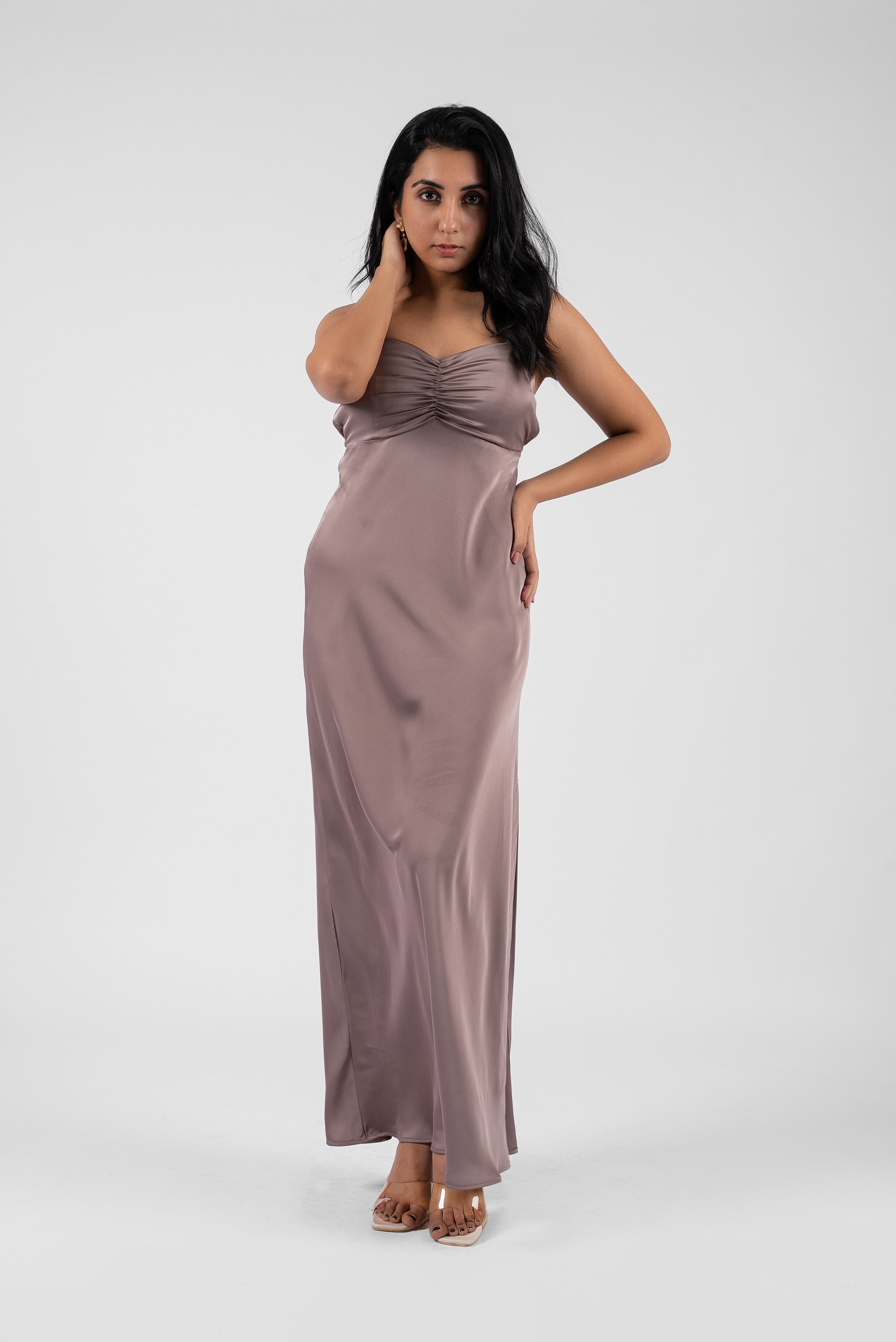 Opulent Satin Gown with Daring Back and Enchanting Front