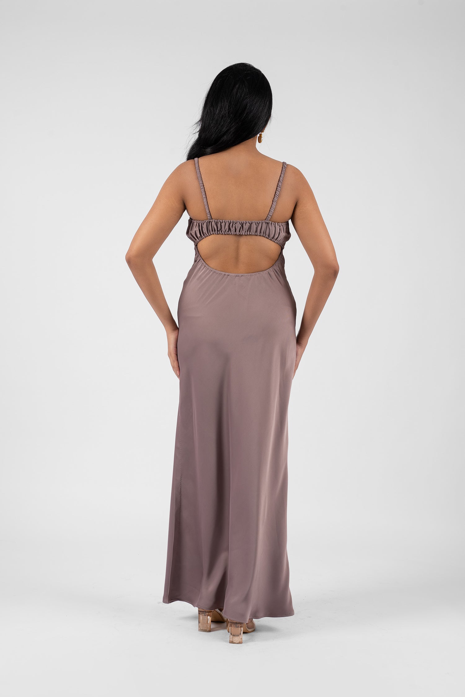 Opulent Satin Gown with Daring Back and Enchanting Front