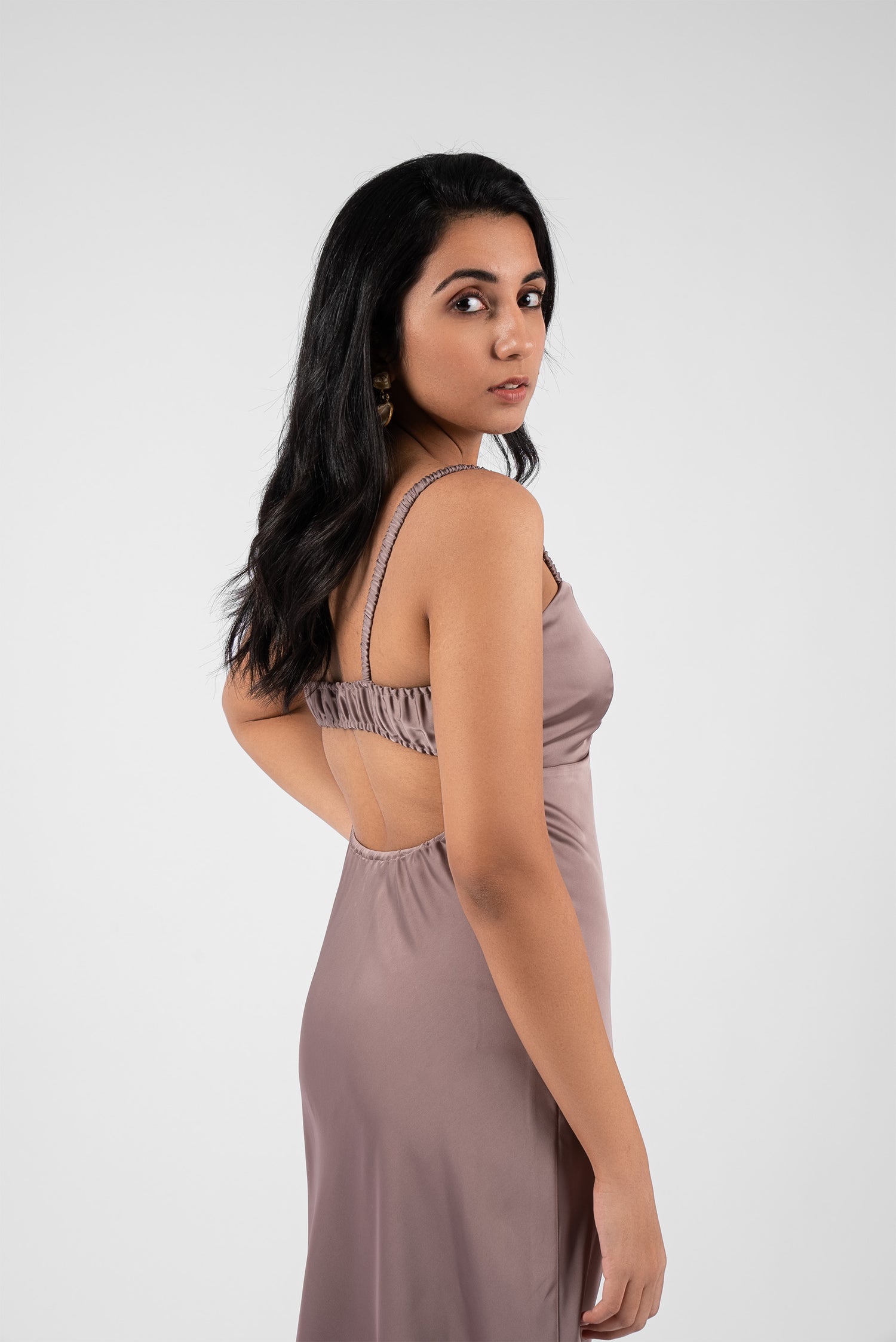 Opulent Satin Gown with Daring Back and Enchanting Front